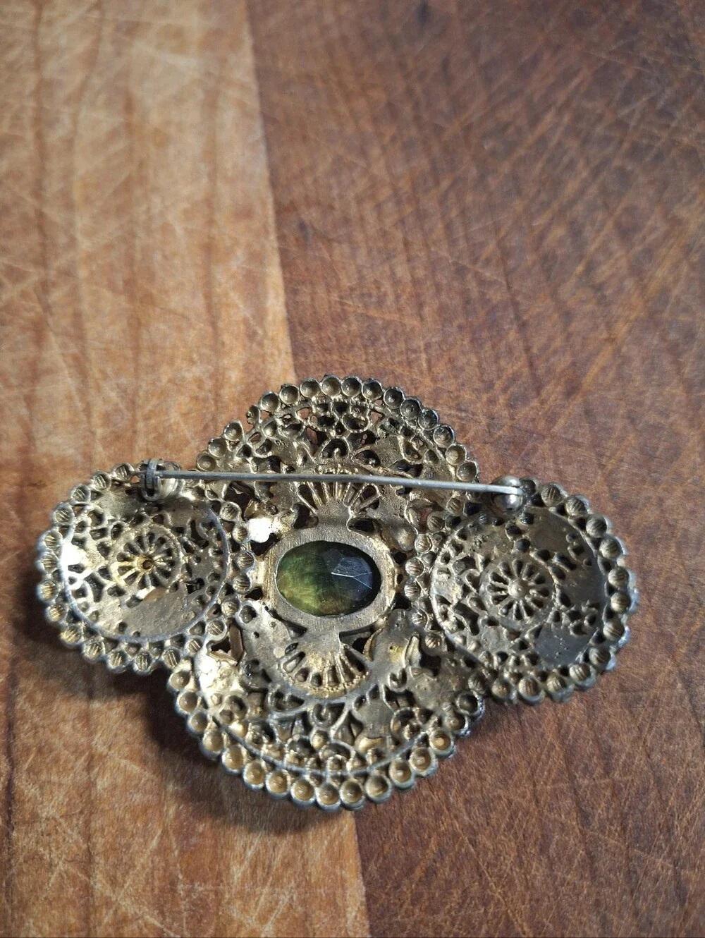 ART DECO Style BROOCH Vintage Colorful Filigree 3 x 2 inches Victorian Heirloom